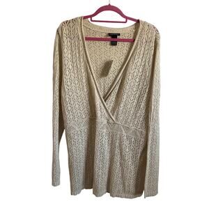 Lane Bryant Plus Size Faux Wrap Open Knit Cream Colored Sweater - 22/24 - NEW
